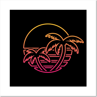 Retro Outrun Tropical Sun (Line Art) Posters and Art